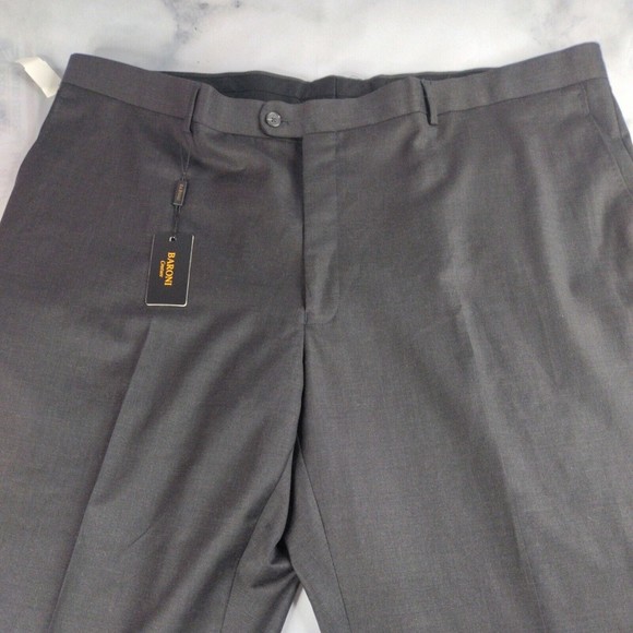 BARONI Couture Super 150s Wool Dress Pants Size 48 Brown Mid Rise Flat Front - Picture 2 of 7